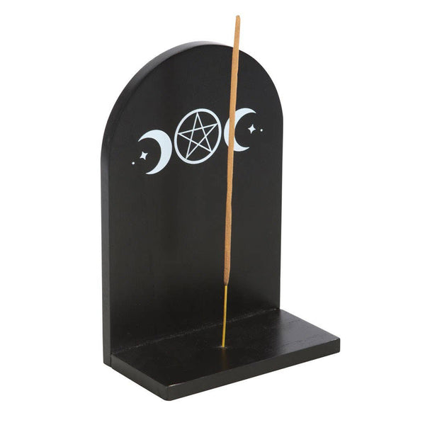 Black Triple Moon Wooden Incense Holder Shelf