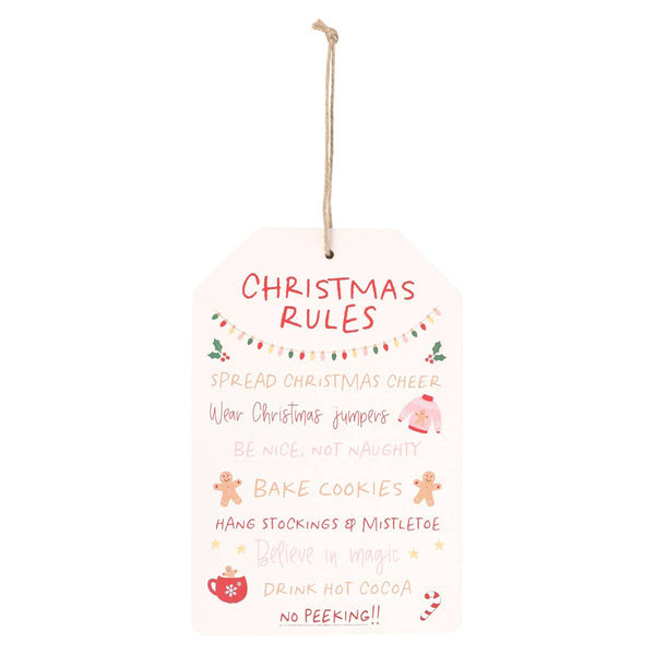 Sugarplum Fun Christmas Rules Hanging MDF Sign