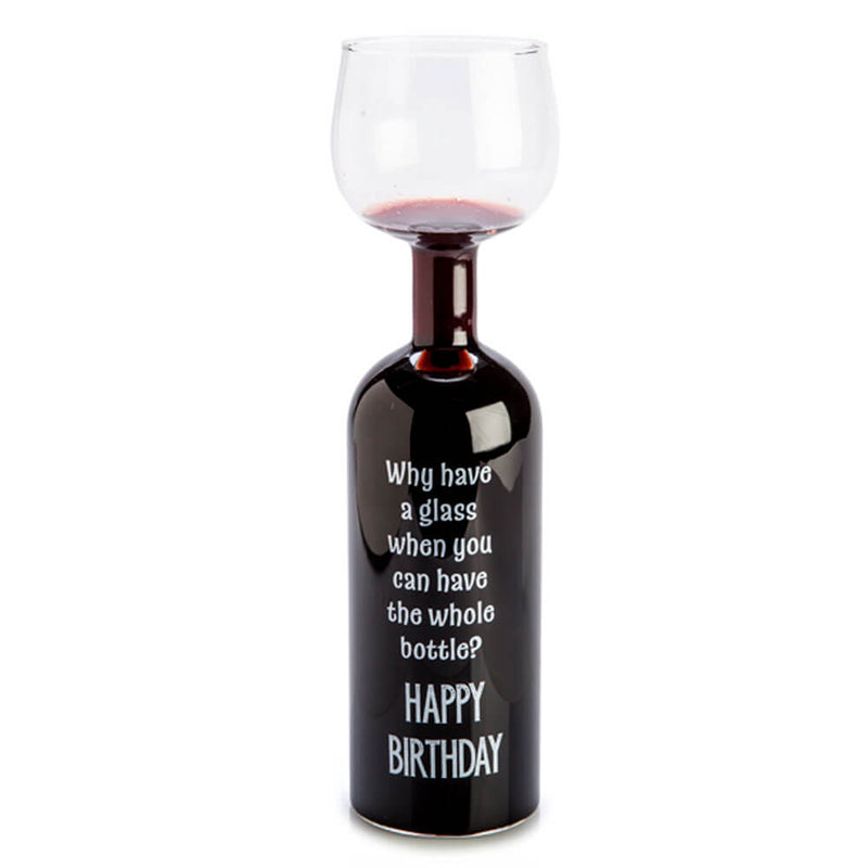 Verre de bouteille de vin joyeux anniversaire