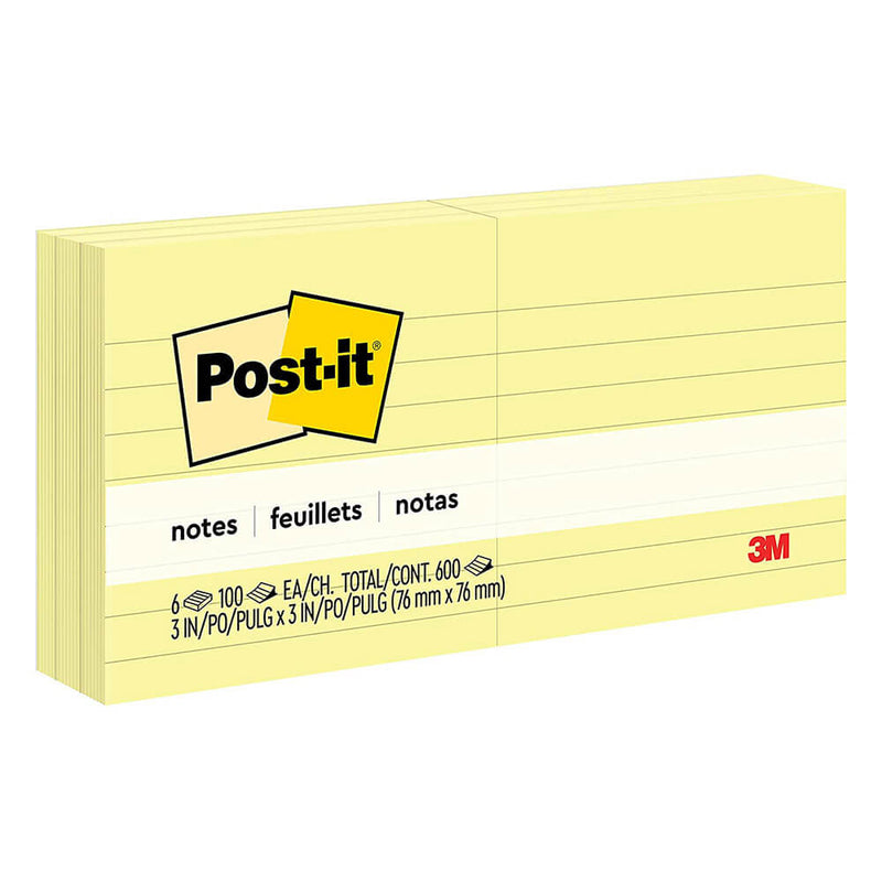 Post-it ligné 76x76mm (paquet de 6)